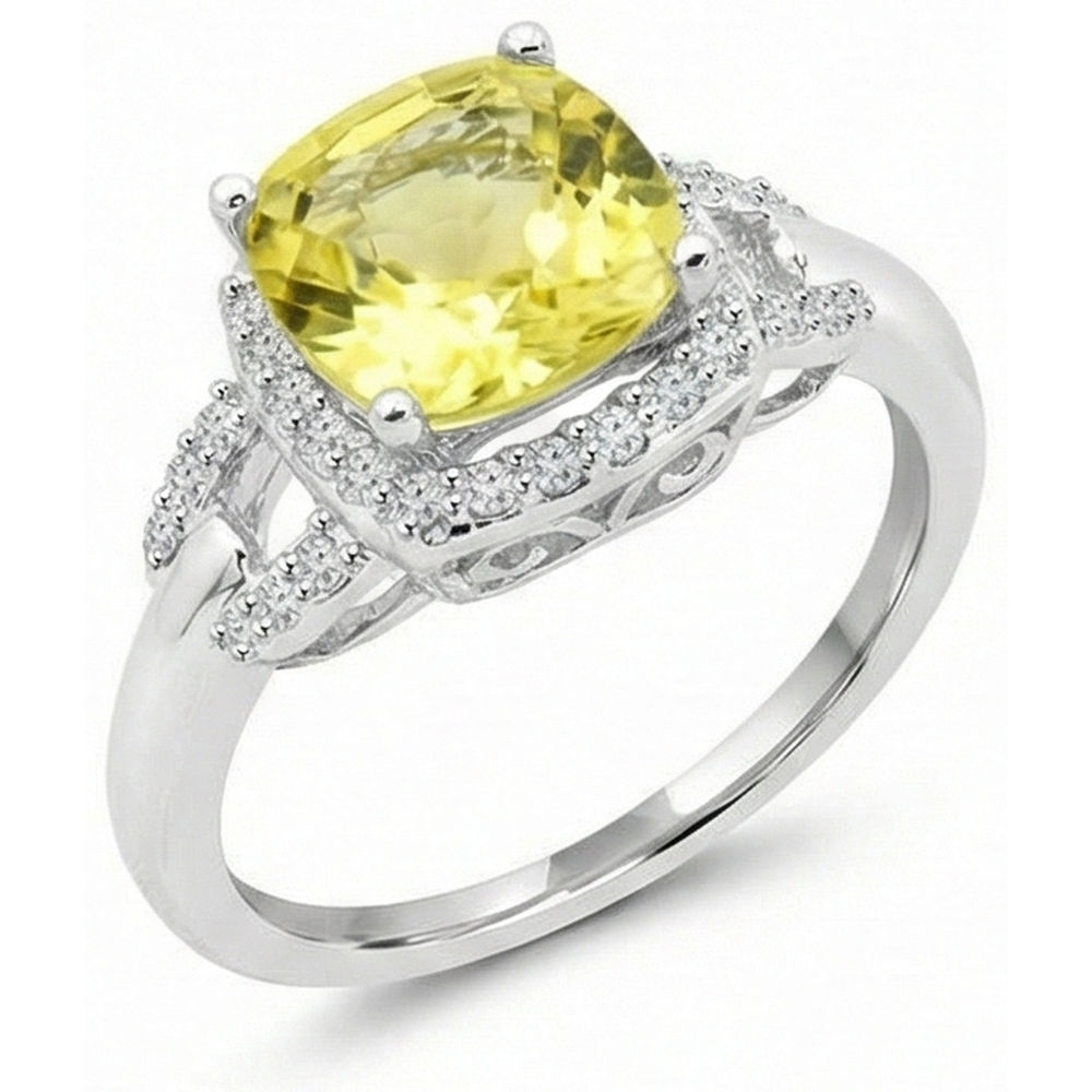 Yellow Sapphire And Natural Earth Mined Diamond ( Not Lab Grown ) s 4 Carats Ring White Gold 14K