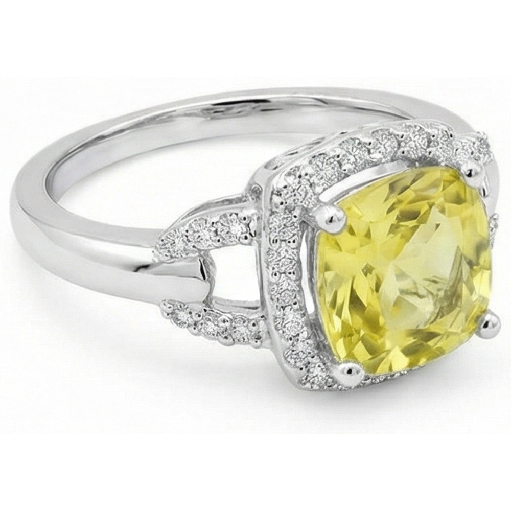 Yellow Sapphire And Natural Earth Mined Diamond ( Not Lab Grown ) s 4 Carats Ring White Gold 14K