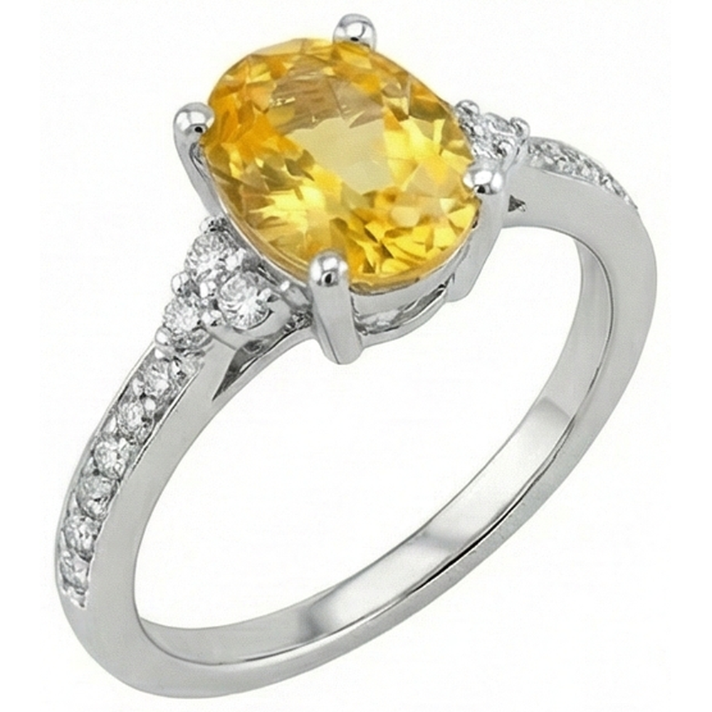 Yellow Sapphire And Natural Earth Mined Diamond ( Not Lab Grown )s 3.50 Ct Wedding Ring White Gold 14K