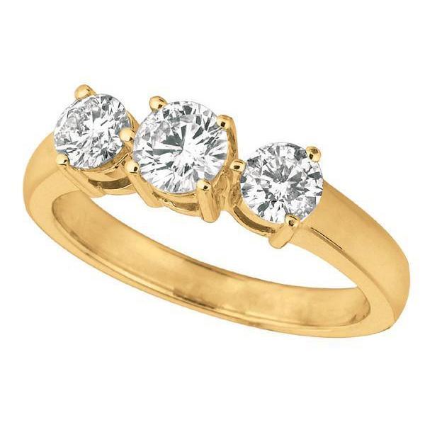 Yellow Gold 1.75 Carats Genuine Diamond 3 Stone Anniversary Ring Jewelry