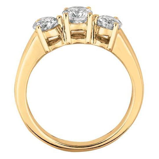 Yellow Gold 1.75 Carats Genuine Diamond 3 Stone Anniversary Ring Jewelry