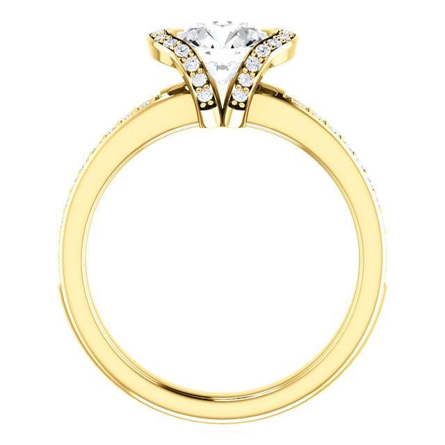 Yellow Gold 1.86 Carat Round Genuine Diamond Solitaire With Accents Fancy Ring