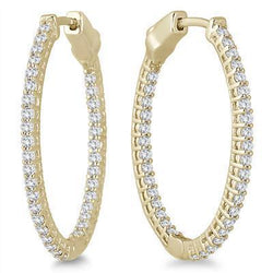 Yellow Gold 14K 3.50 Carats Sparkling Natural Diamonds Ladies Hoop Earrings