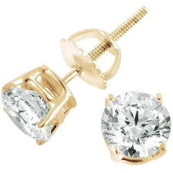 Yellow Gold 14K 5.80 Carats Round Cut Genuine Natural Earth Mined Diamonds Lady Studs Earrings