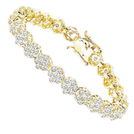 Yellow Gold 14K 6 Ct Real Round Diamond Cluster Tennis Bracelet Jewelry