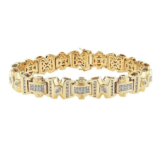 Yellow Gold 14K 8 Carats Natural Diamonds Men's Bracelet