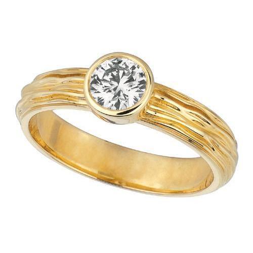 Yellow Gold 14K Round 1.01 Carat Solitaire Real Diamond Ring