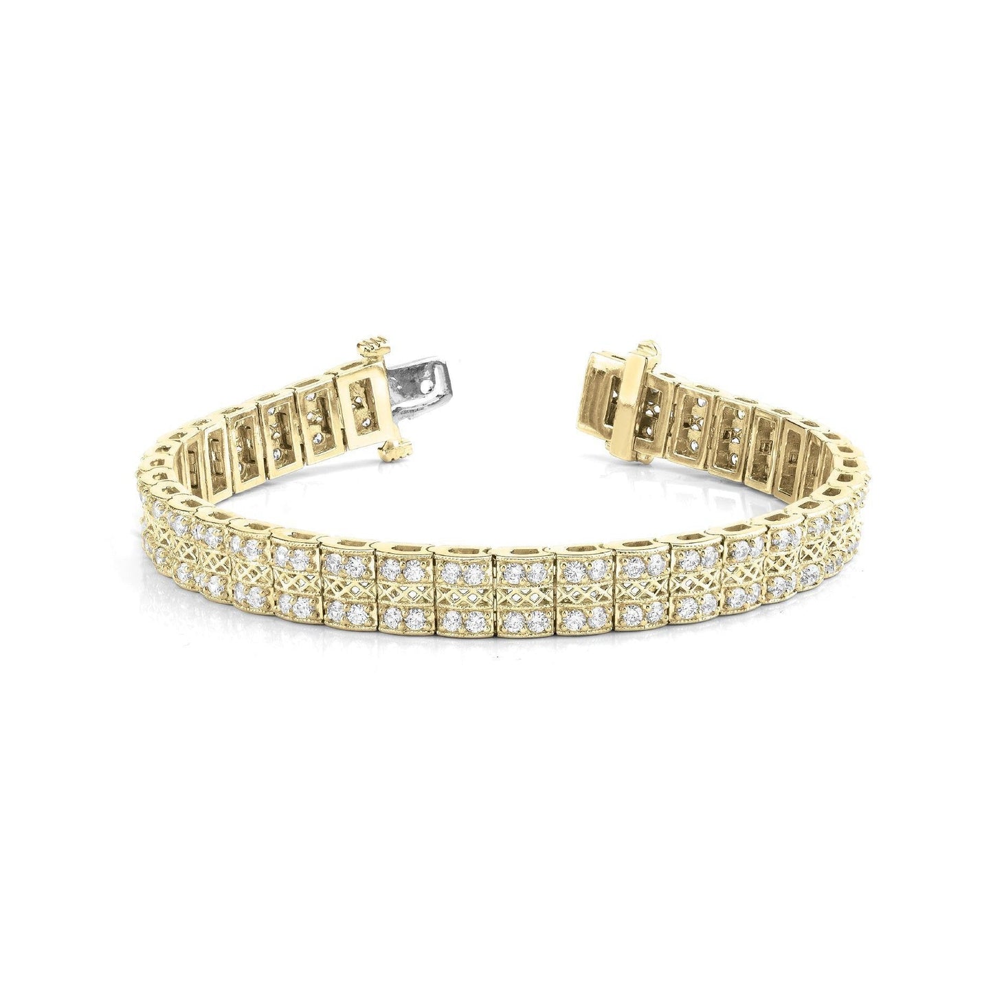 Yellow Gold 14K Round Brilliant Cut 7 Carats Real Diamonds Bracelet