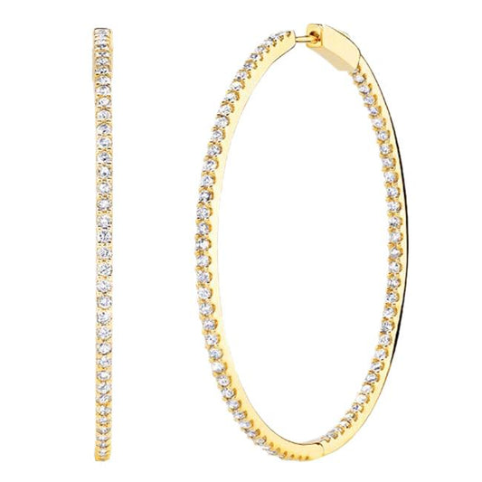 Yellow Gold 14K Round Cut 3 Carats Natural Diamonds Lady Hoop Earrings