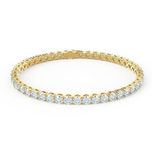 Yellow Gold 14K Round Cut Real 7.20 Carats Diamond Tennis Bracelet