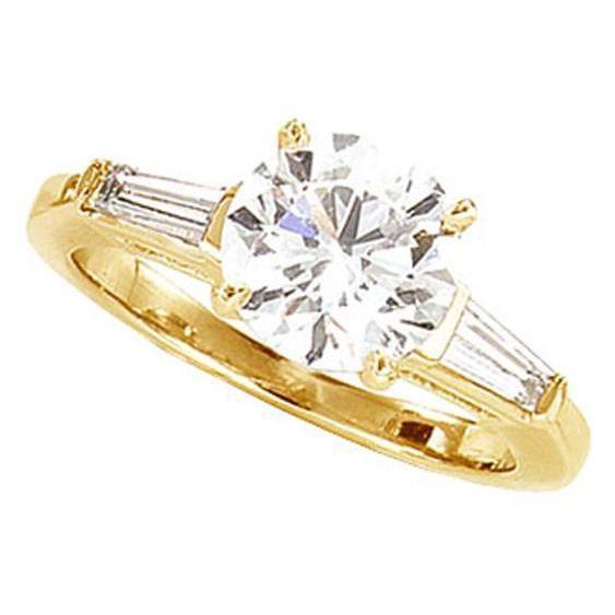Yellow Gold 2.10 Carats Three Stone Real Diamond Engagement Ring New
