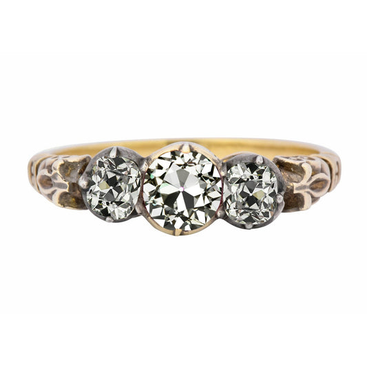 Yellow Gold 3 Stone Old Mine Cut Genuine Diamond Ring 4.50 Carats Filigree