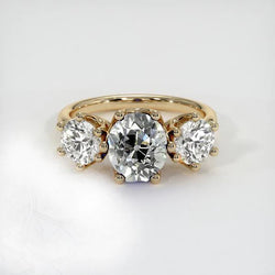 Yellow Gold 3 Stone Oval Old Mine Cut Genuine Diamond Ring 3.75 Carats