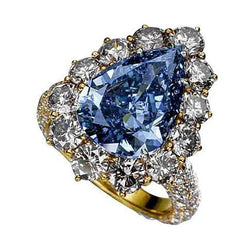 Yellow Gold Blue Natural Earth Mined Diamond Cocktail Ring