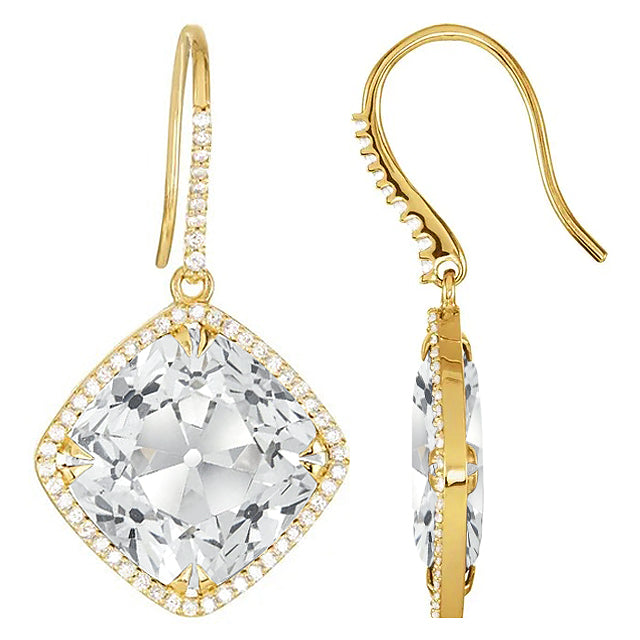Authentic Fine Diamond Drop Earrings 11.50 ct 14K Yellow Gold – front view