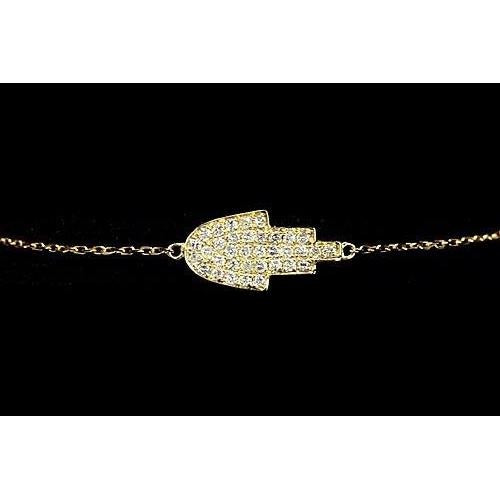 Yellow Gold Genuine Diamond Bracelet 2 Carats Women Jewelry 14K Hamsa Jewelry