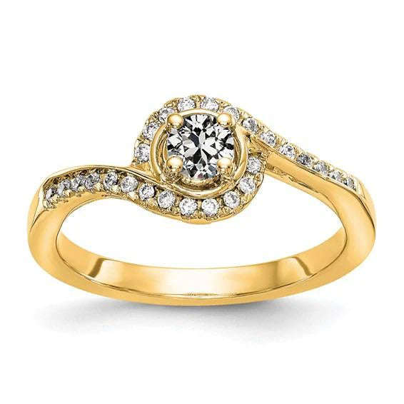 Yellow Gold Halo Ring Old Cut Real Diamond Twisted Shank 2.25 Carats