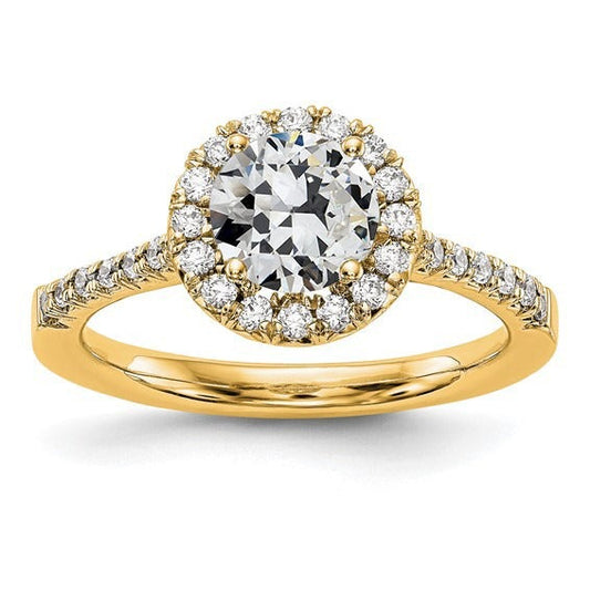Yellow Gold Halo Round Old Miner Real Diamond Ring With Accents 3 Carats - Halo Ring-harrychadent.ca
