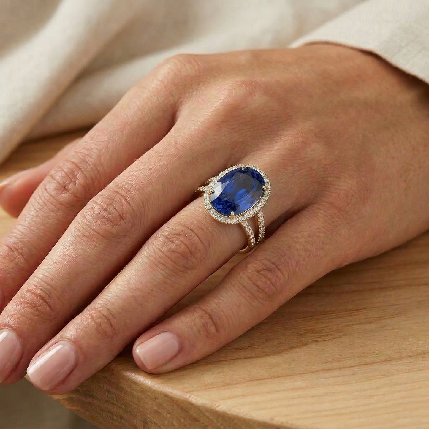 Yellow Gold Natural Earth Mined Diamond ( Not Lab Grown ) Engagement Ring Set Oval Ceylon Sapphire Jewelry