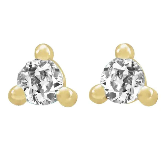 Yellow Gold Real Diamond Studs 4 Carats Round Old Miners 3 Prong Set
