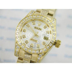 Yellow Gold Rolex Date Just Watch Diamond Bracelet 6 Carats