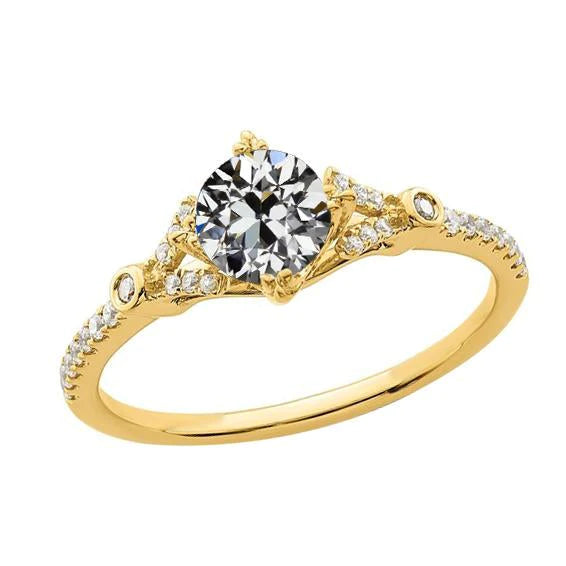 Yellow Gold Round Old Mine Cut Natural Diamond Ring 3.25 Carats Jewelry