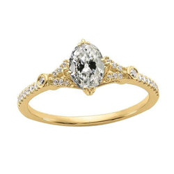 Yellow Gold Round & Oval Old Miner Natural Earth Mined Diamond Wedding Ring 3.50 Carats