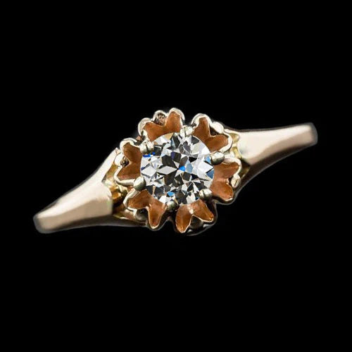 Yellow Gold Solitaire Old Cut Round Natural Diamond Ring 1 Carat Jewelry