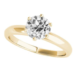 Yellow Gold Solitaire Ring Old Mine Cut Real Natural Earth Mined Diamond Prong Set 2.50 Carats