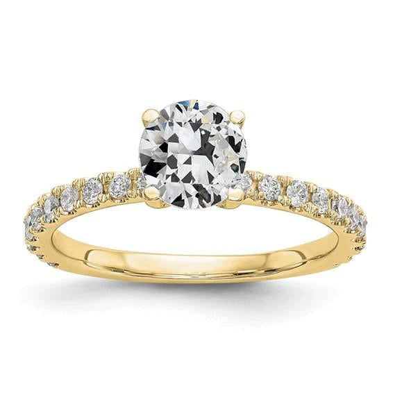 Yellow Gold Solitaire Ring With Accents Round Old Cut Natural Diamond 3 Carats