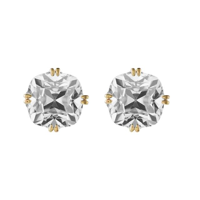 Yellow Gold Solitaire Stud Real Diamond Earrings Cushion Old Miners 10 Ct.