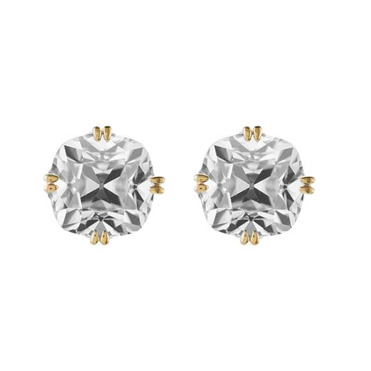 Yellow Gold Solitaire Stud Real Diamond Earrings Cushion Old Miners 10 Ct.