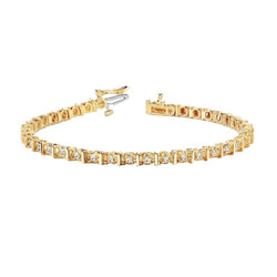 Yellow Natural Gold 14K Diamonds Basic Tennis Bracelet 2 Carats