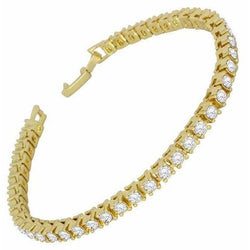 Yellow Gold 14K Lady Lab Grown Diamond Tennis Bracelet 8.10 Carats Fine Jewelry