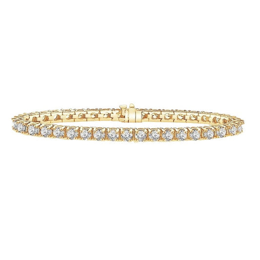 Yellow Gold Round Lab Grown Diamonds Tennis Bracelet 12 Carats 14K - Tennis Bracelet-harrychadent.ca
