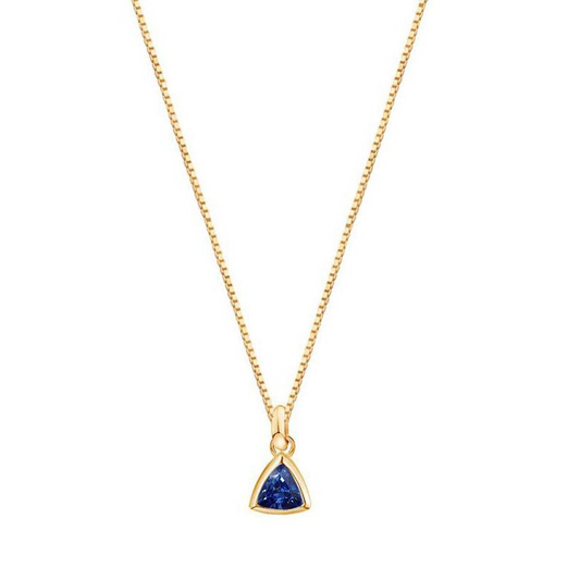 Yellow Gold Solitaire Trillion Sapphire Pendant Bezel Set