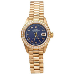 Yg Presidential Style Rolex Women Watch Date Just Blue Roman Dial