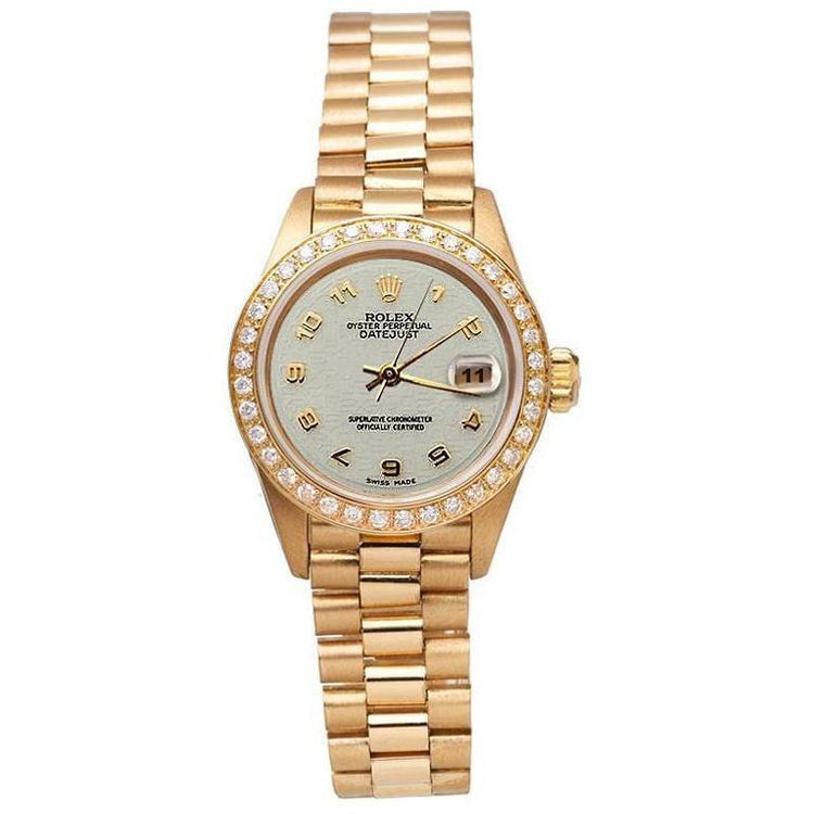 President Style Watch Diamond Bezel Arabic Dial