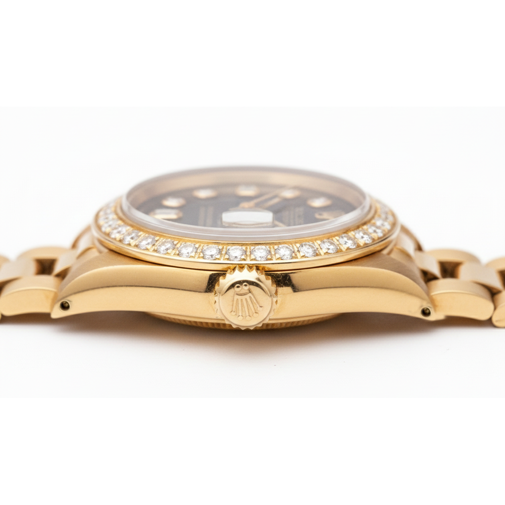 Yg President Style Rolex Date Just Watch Bezel Diamond Dial Black