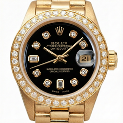Yg President Style Rolex Date Just Watch Bezel Diamond Dial Black