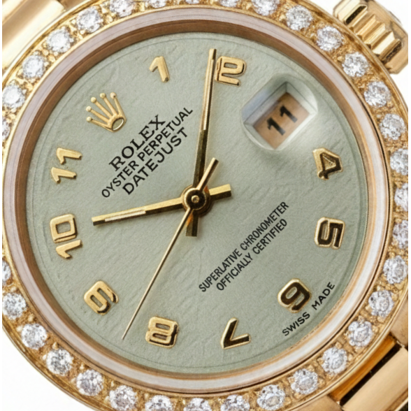 Yg Rolex Datejust President Style Watch Diamond Bezel Arabic Dial