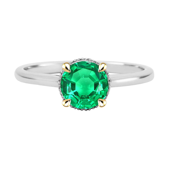 Colored Stone Ring 14K Two Tone Gold with Fine Emerald – main view