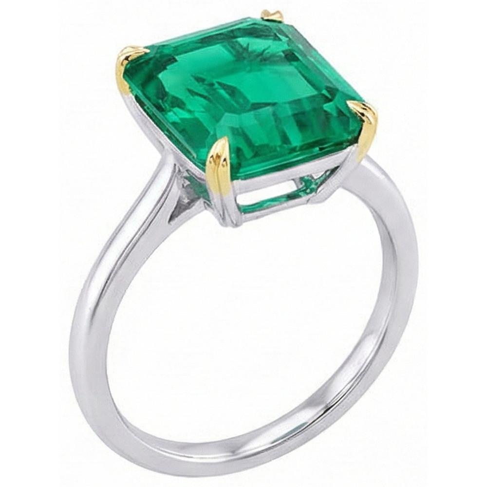Real Fine Emerald Colored Stone Ring 4 ct 14 Karat Two Tone Gold – side view