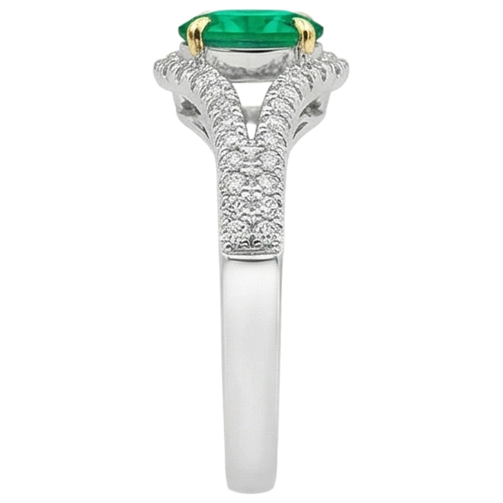 Earth-Mined Colombian Emerald Colored Stone Ring 1 ct Two-Tone 14K Gold – profile view