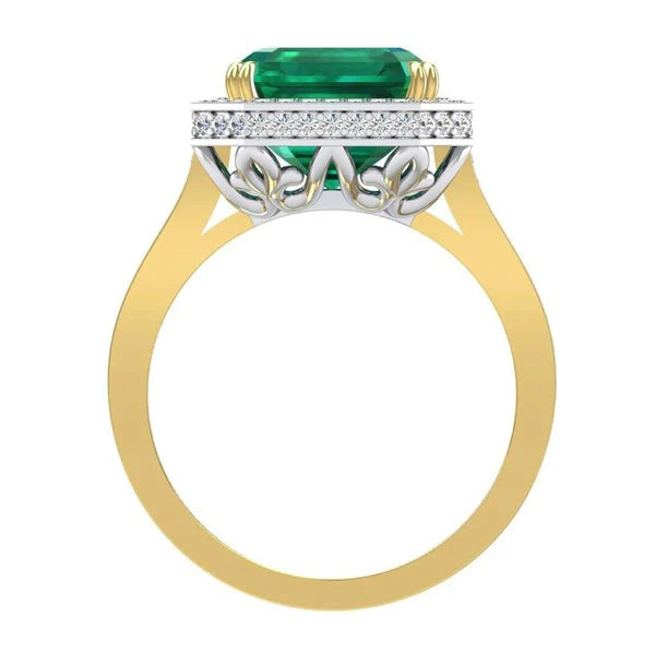 Zambian Green Emerald And Diamond Engagement Ring 11.50 Carats Two Tone 14K