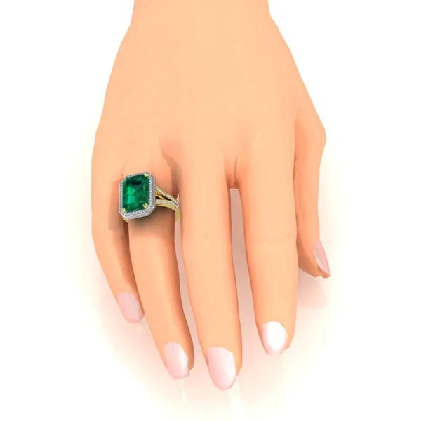 Zambian Green Emerald And Diamond Engagement Ring 11.50 Carats Two Tone 14K