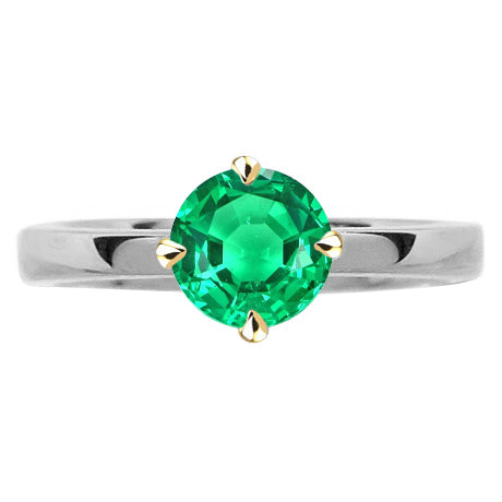 Round Brilliant Fine Emerald ring in 14 Karat Two Tone Gold – main view
