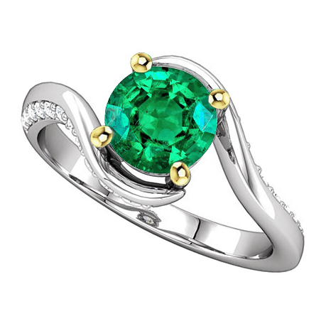 Round Cut Fine Emerald ring in Two-Tone 14K Gold – main view