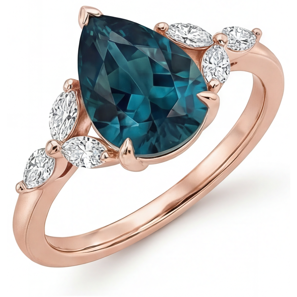 Alexandrite 3-Stone Ring 4-ct 14K Rose Gold – side view
