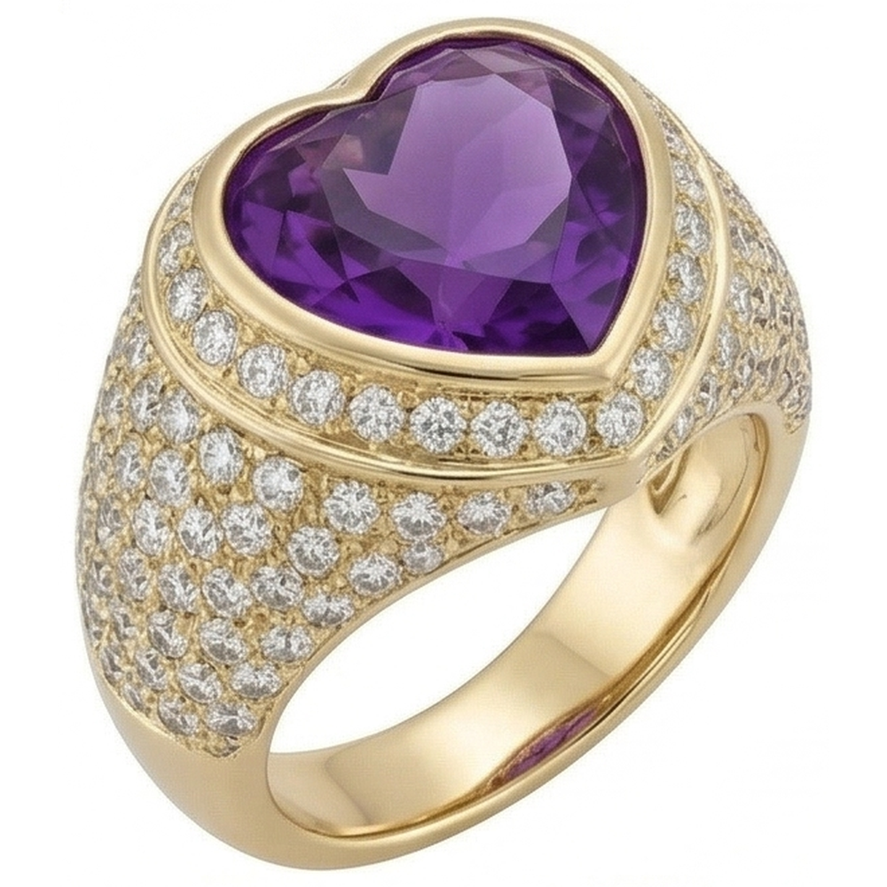 Amethyst Precious Stone Ring 10-ct 14 Karat Yellow Gold – front view